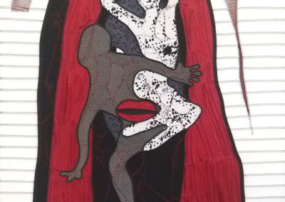 Lizette Chirrimi, Spirit Fluid at Dance Floor, Fabric collage and stitched leather rope on canvas, 2019, 170 x 125cm, Courtesy of WORLDART Gallery