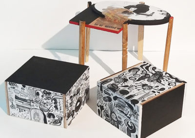 Marlise Keith, Stands - Medium and Low Boxes, MDF, Pine Legs, Gesso, Acrylic paint and varnish, 2019, Varied sizes