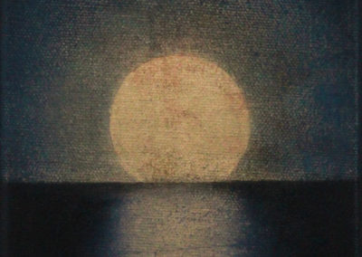 Tracy Payne, Moonrise, Oil and gold leaf imitate on canvas, 2018, 12.7 x 17.8 x 1.7cm