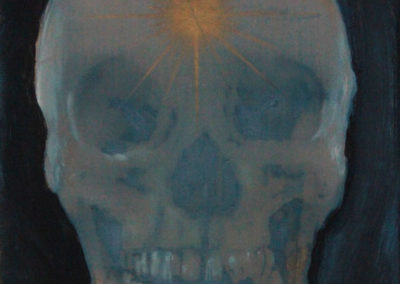 Tracy Payne, Skull 1, Oil and gold leaf imitate on canvas, 2014, 12.7 x 17.8 x 1.7cm