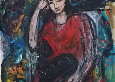 Dalia Raviv, Cat Lady, 2011, Mixed Media on Canvas, 75 x 121 cm