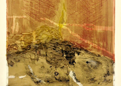Cheryl Traub Adler, Mount Analogue-golden storm, 2018, monotype on Hahnemühle paper, 31.5 x 41cm