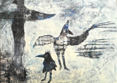 Katja Abbott, Bird Dancer, 2019, mixed media on board, 60 x 45cm